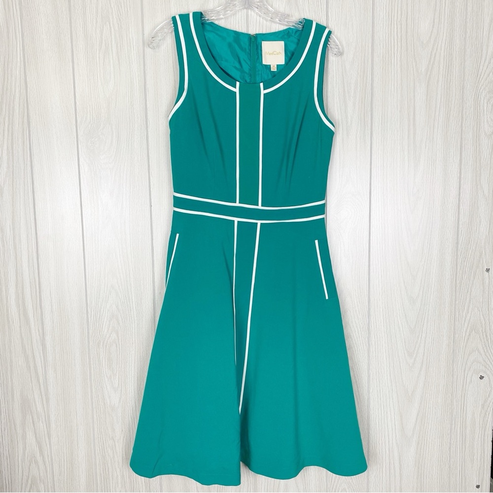 ModCloth Teal Fit-and-Flare Dress with White Piping
